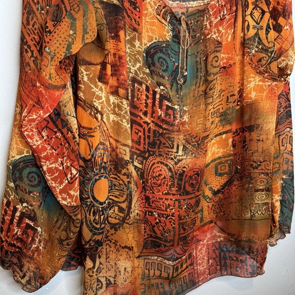 Chicos Size 3 Silk Top Multicolor Sheer Abstract Art Wear XL Extra Large - Picture 3 of 5